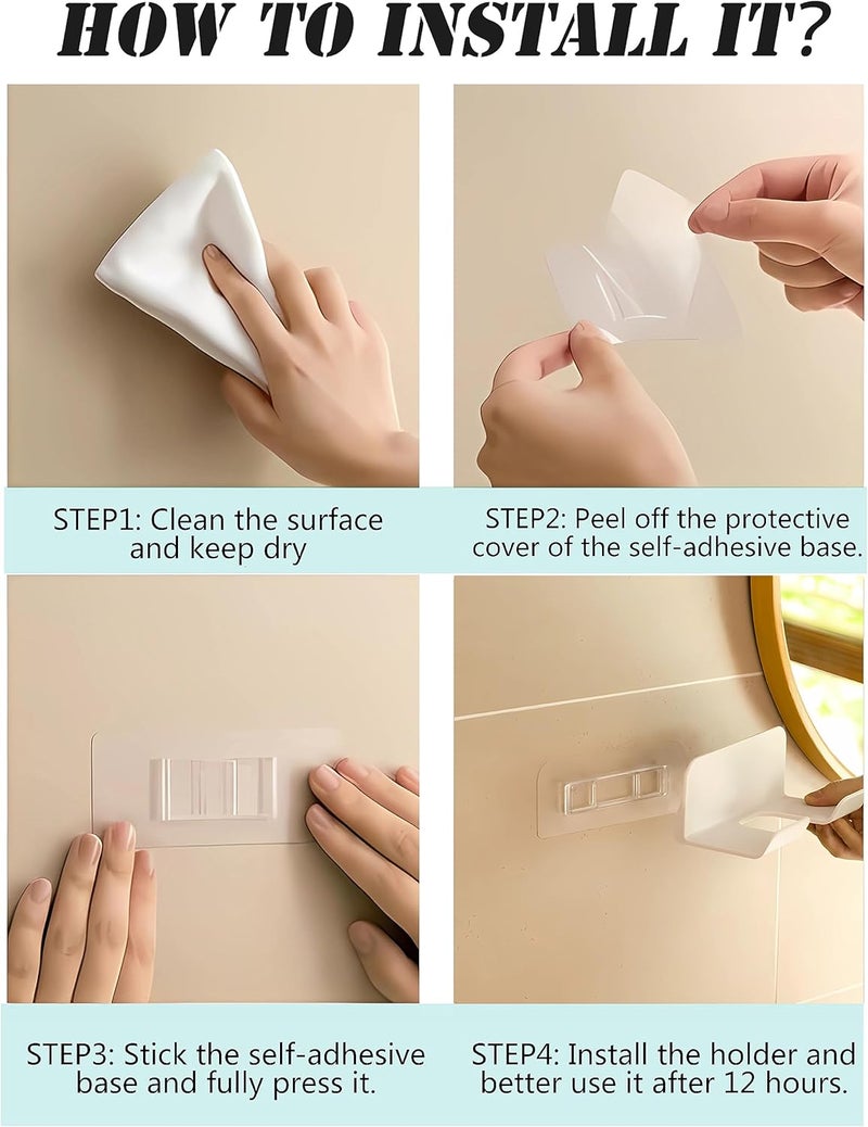 SUPTEC Universal Hair Dryer Holder, Self Adhesive Wall Mount Stand for Most Brand/Size Hair Blow Dryer Hair Dryer Organizer Rack with Plug&Wire Hook for Bathroom - Image 5